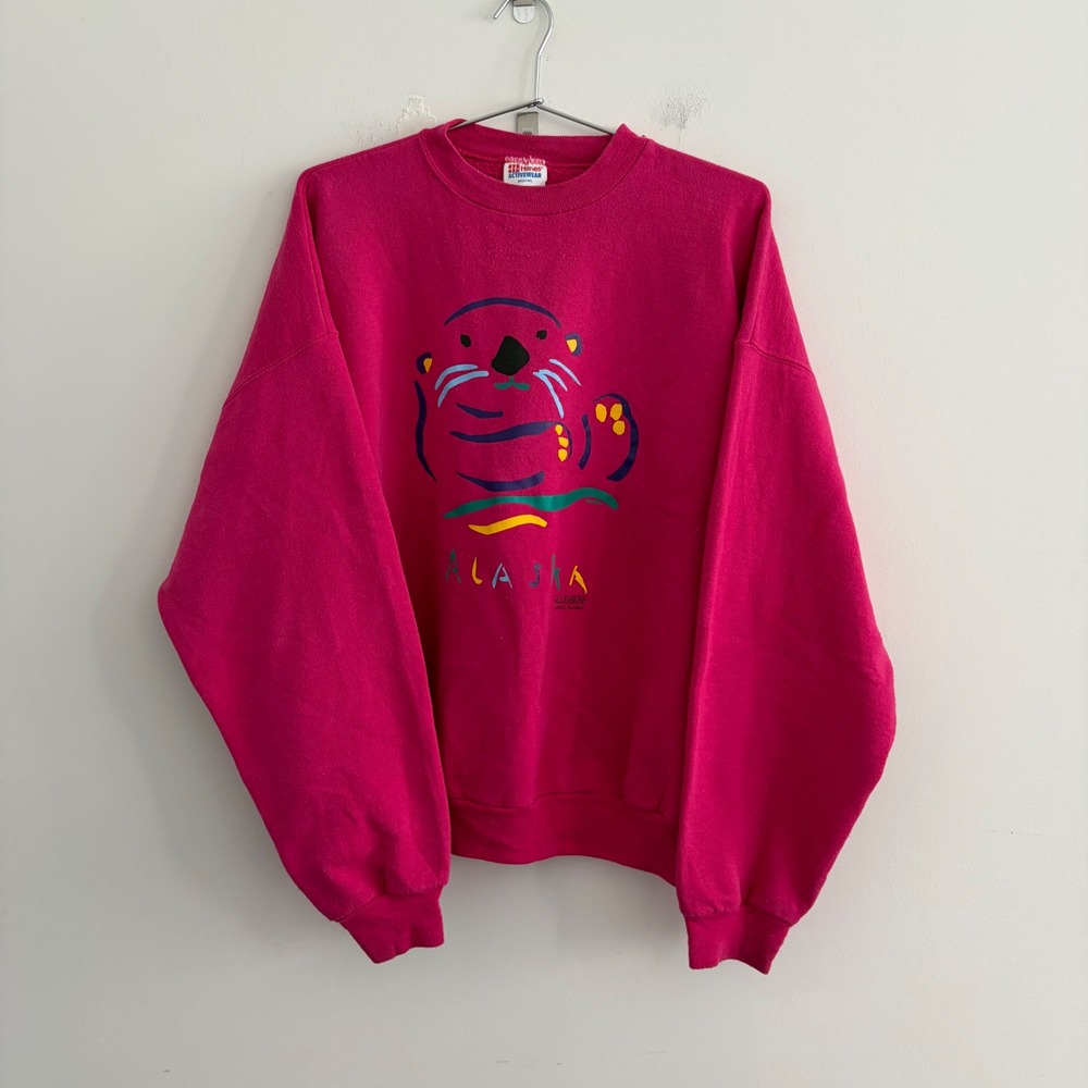 Vintage Hanes Activewear Alaska Sea Otter Crewneck Sweatshirt Pink XXL
